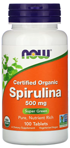 NOW Organic Spirulina 500 мг, 100 таб