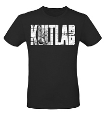 Kultlab Футболка мужская Бодибилдер (белый логотип), чёрная - белая