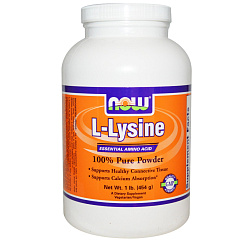 NOW L-Lysine Pure Powder, 454 гр