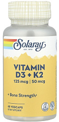 Solaray Vitamin D-3 & K-2, 60 капс